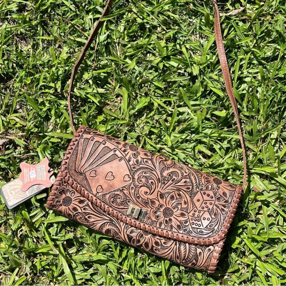 American Darling Brown Tooled Leather Crossbody